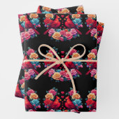 Twee kardinalen met kleurrijke Rozen en harten Inpakpapier Vel (In situ)