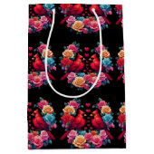 Twee kardinalen met kleurrijke Rozen en harten Medium Cadeauzakje (Voorkant)