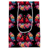 Twee kardinalen met kleurrijke Rozen en harten Medium Cadeauzakje (Achterkant)