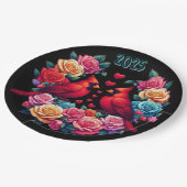 Twee kardinalen met kleurrijke Rozen en harten Papieren Bordje (Gekanteld)