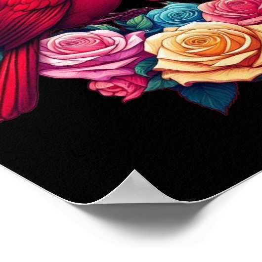 Twee kardinalen met kleurrijke Rozen en harten Poster (Hoek)