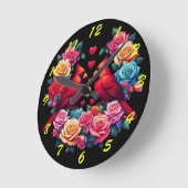 Twee kardinalen met kleurrijke Rozen en harten Ronde Klok (Hoek)