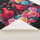 Twee kardinalen met kleurrijke Rozen en harten Sherpa Deken (3/4)