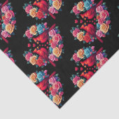 Twee kardinalen met kleurrijke Rozen en harten Tissuepapier (Detail)