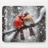 Twee kardinalen op een besneeuwde tak muismat (Voorkant)