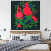 Twee kardinalen op een tak canvas afdruk (Insitu (Slaapkamer))