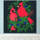 Twee kardinalen op een tak canvas afdruk (Insitu (Houten vloer))