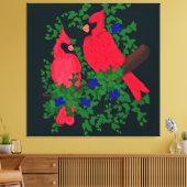 Twee kardinalen op een tak canvas afdruk (Insitu (Woonkamer))