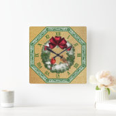 Twee kardinalen ~ Snowy kerstmis met ~ Red Bow Vierkante Klok (Huis)