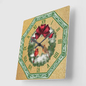 Twee kardinalen ~ Snowy kerstmis met ~ Red Bow Vierkante Klok (Hoek)