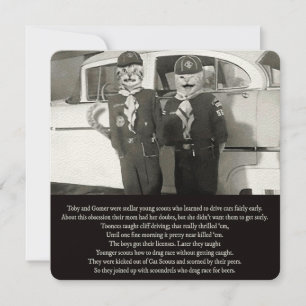 Twee kat-couts rijden over de weg naar de optocht notitiekaartje