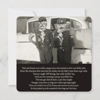 Twee kat-couts rijden over de weg naar de optocht notitiekaartje