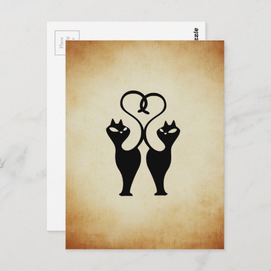 Twee kat Silhouette Briefkaart (Voorkant / Achterkant)