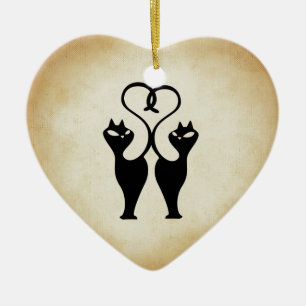 Twee kat Silhouette Keramisch Ornament