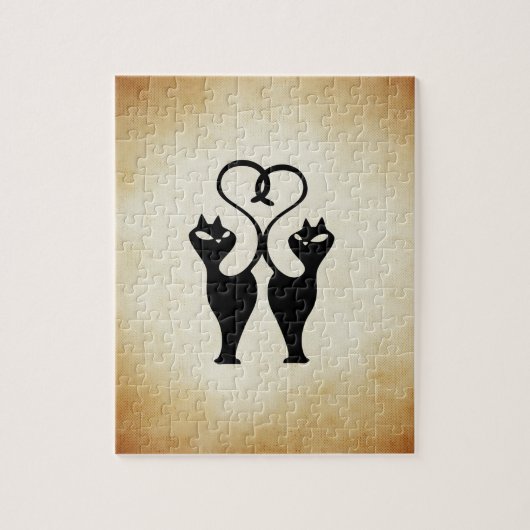 Twee kat Silhouette Legpuzzel (Verticaal)