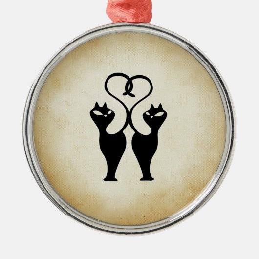 Twee kat Silhouette Metalen Ornament (Voorkant)