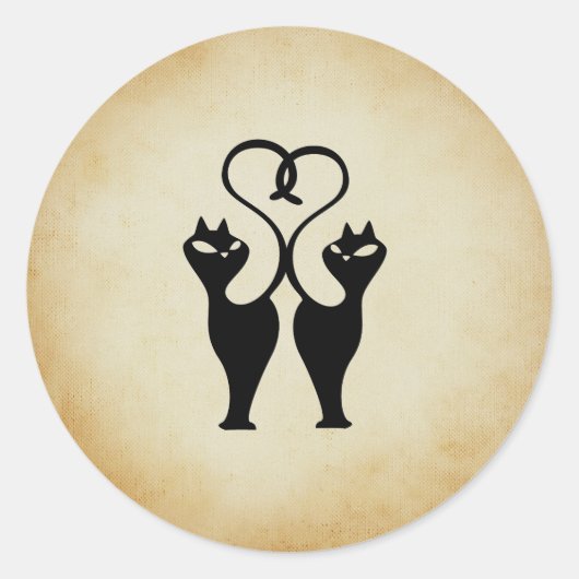 Twee kat Silhouette Ronde Sticker (Voorkant)