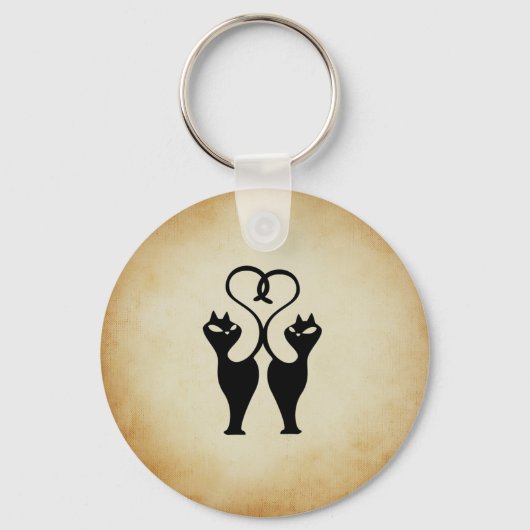 Twee kat Silhouette Sleutelhanger (Voorkant)
