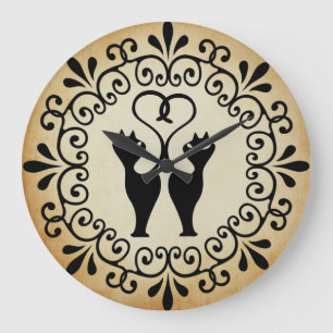 Twee kat Silhouette wandkast Grote Klok