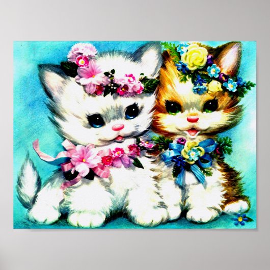 twee katjes en heel veel bloemen poster (Voorkant)