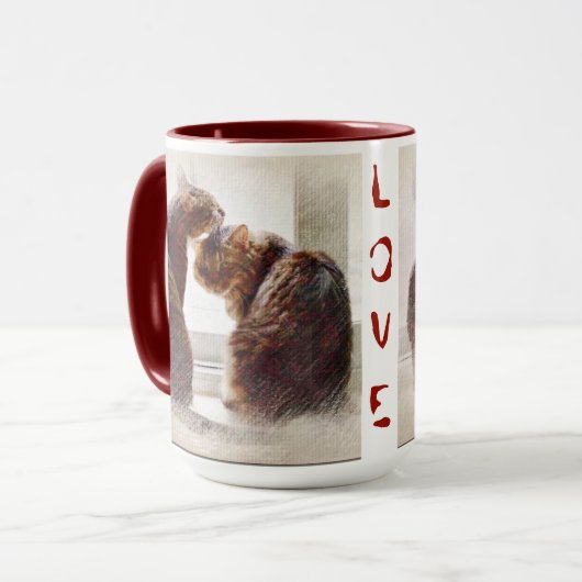 Twee kats maroon Two-tone Hot Beverage Mok (Voorkant links)