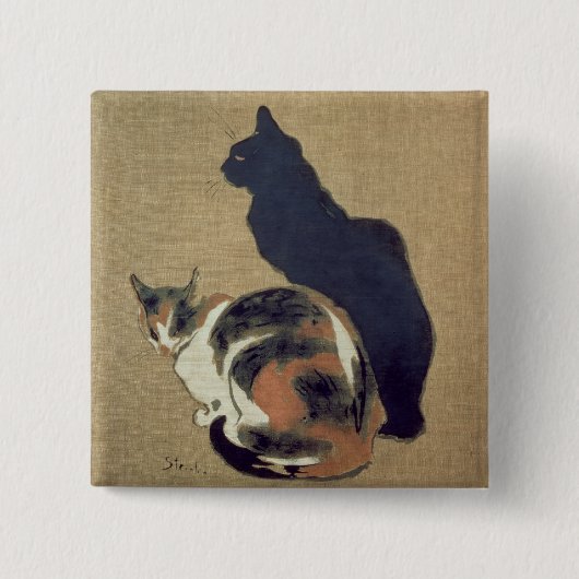 Twee katten, 1894 vierkante button 5,1 cm (Voorkant)