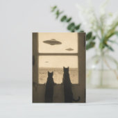 Twee katten bij de deur en UFO's Briefkaart (Staand voorkant)