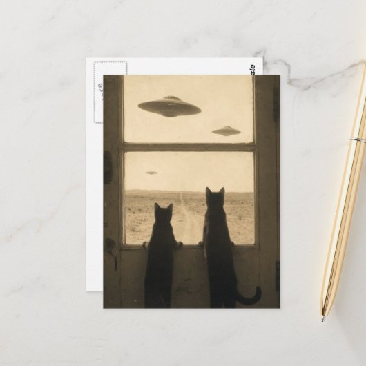 Twee katten bij de deur en UFO's Briefkaart (Voorkant / Achterkant in situ)