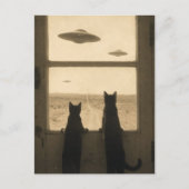 Twee katten bij de deur en UFO's Briefkaart (Voorkant)