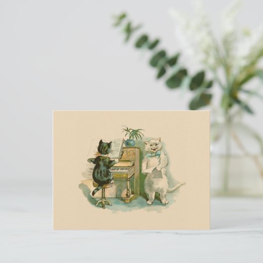 Twee katten bij de Piano Briefkaart (Staand voorkant)