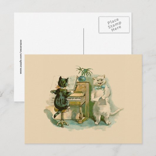 Twee katten bij de Piano Briefkaart (Voorkant / Achterkant)