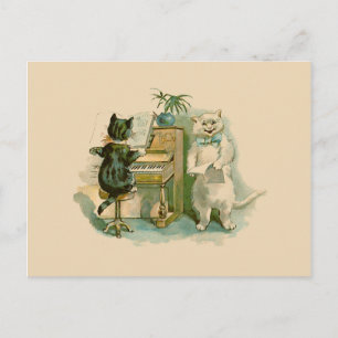 Twee katten bij de Piano Briefkaart