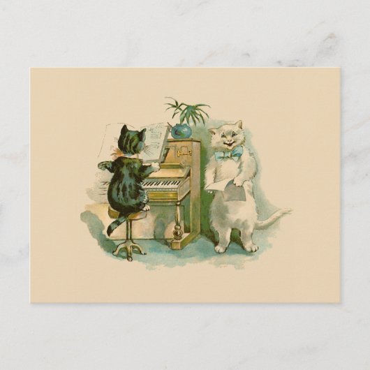 Twee katten bij de Piano Briefkaart (Voorkant)