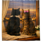 Twee katten bij het raam Schemering douchegordijn (Voorkant)