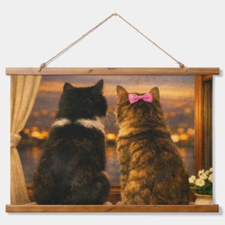 Twee katten bij het raam – Schemering wandtapijt Hangend Wandkleed