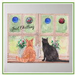 Twee Katten bij het Venster Schilderachtig Serene  Poster<br><div class="desc">Wat een schilderachtig en rustgevend poster - twee katten zitten aan het raam en kijken uit in het groen van het landschap met bloemenvazen. Geniet van het heerlijke poster voor jezelf of als cadeau. Als u vragen heeft, stuur dan een chat of een e-mail naar charmdesignstudio@rcn.com en we helpen u...</div>