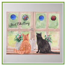 Twee Katten bij het Venster Schilderachtig Serene 