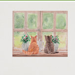 Twee Katten bij het Venster Schilderachtig Serene  Poster<br><div class="desc">Wat een schilderachtig en rustgevend poster - twee katten zitten aan het raam en kijken uit in het groen van het landschap met bloemenvazen. Geniet van het heerlijke poster voor jezelf of als cadeau. Als u vragen heeft, stuur dan een chat of een e-mail naar charmdesignstudio@rcn.com en we helpen u...</div>