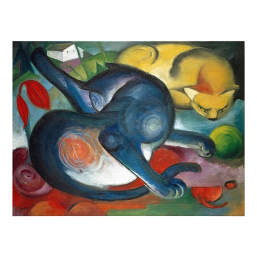Twee katten, blauw en geel (1912) - Franz Marc Foto Afdruk (Voorkant)