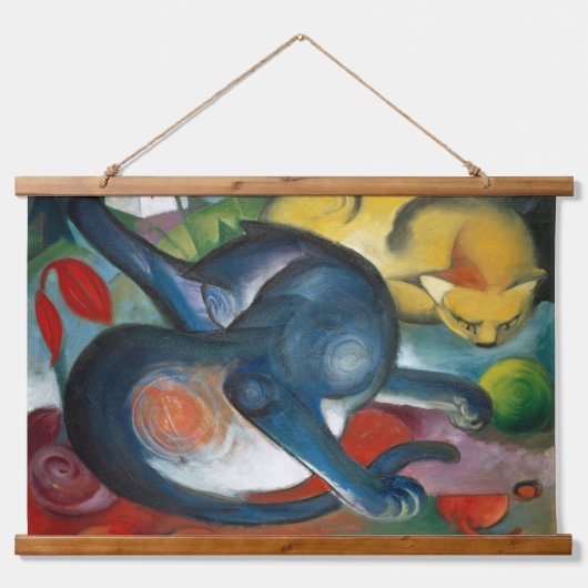 Twee katten, blauw en geel (1912) - Franz Marc Hangend Wandkleed (Voorkant)