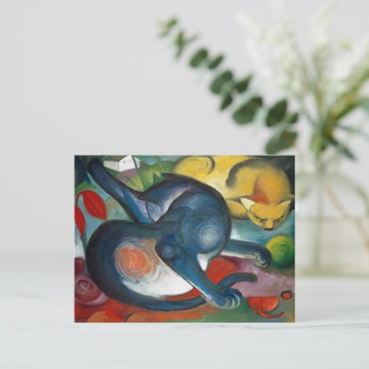 Twee katten, blauw en geel door Franz Marc (1912) Briefkaart (Staand voorkant)