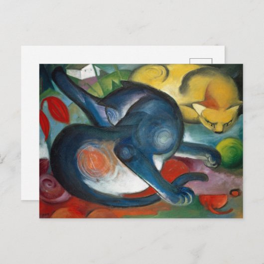 Twee katten, blauw en geel door Franz Marc (1912) Briefkaart (Voorkant / Achterkant)