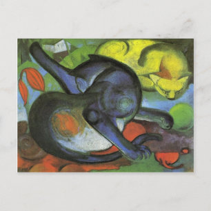 Twee katten, blauw en geel door Franz Marc Briefkaart