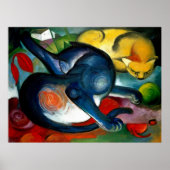 Twee katten, blauw en geel door Franz Marc Poster (Voorkant)