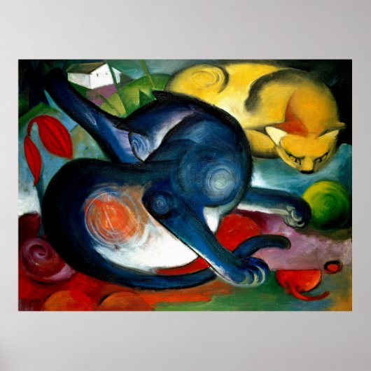 Twee katten, blauw en geel door Franz Marc Poster (Voorkant)