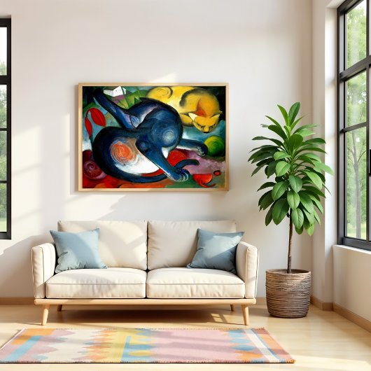 Twee katten, blauw en geel door Franz Marc Poster
