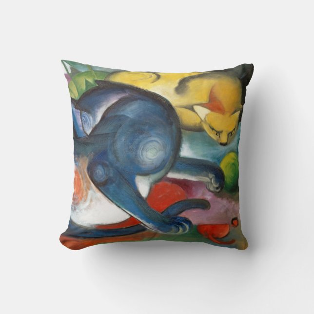 Twee katten, blauw en geel, Franz Marc Kussen (Voorkant)