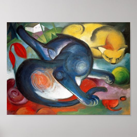 Twee katten, blauw en geel, Franz Marc Poster (Voorkant)