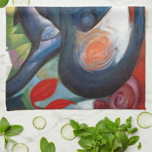 Twee katten, blauw en geel, Franz Marc Theedoek (Gevouwen)