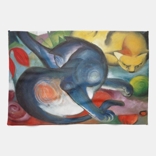 Twee katten, blauw en geel, Franz Marc Theedoek (Horizontaal)